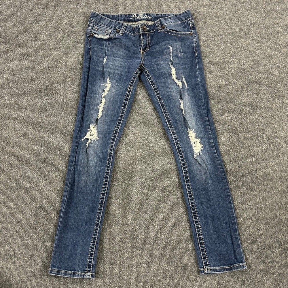 Premiere Jeans Womens Size 7/8 Short Blue Distressed Skinny Low Rise Denim Pants